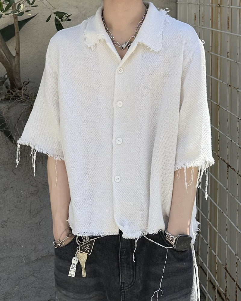 大阪店WEB限定受注制【Chikashitsu +】tweed cropped shirt (2color)