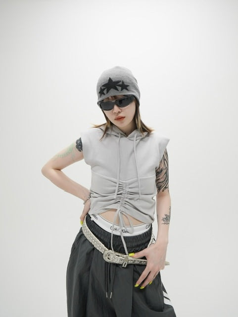 受注制【Never mind the XU】shirring cropped hoodie (2color)