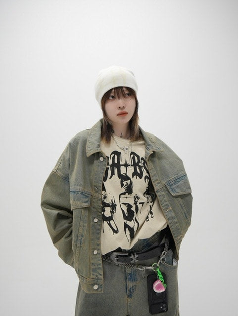 受注制【Never mind the XU】set up washed denim jacket (2color)