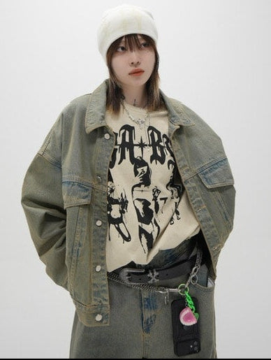 受注制【Never mind the XU】set up washed denim jacket (2color)