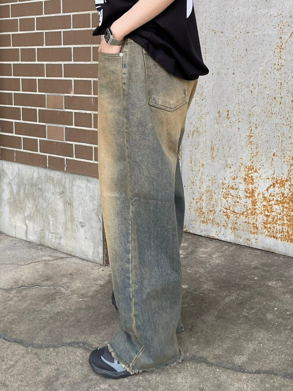 受注制【Chikashitsu +】vintage faded wash denim pants