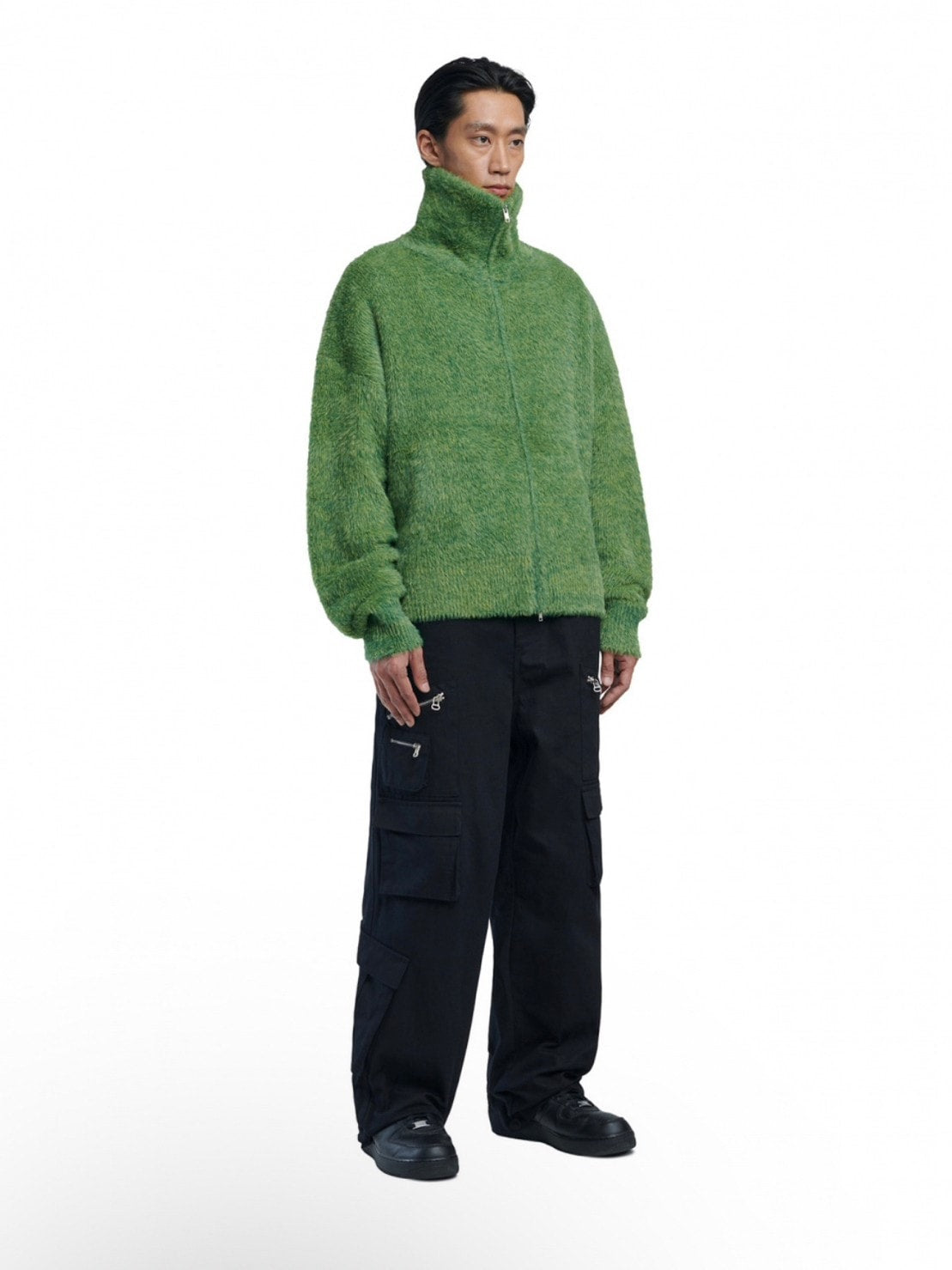 【NOMANUAL】HIGH NECK HAIRY KNIT ZIP-UP