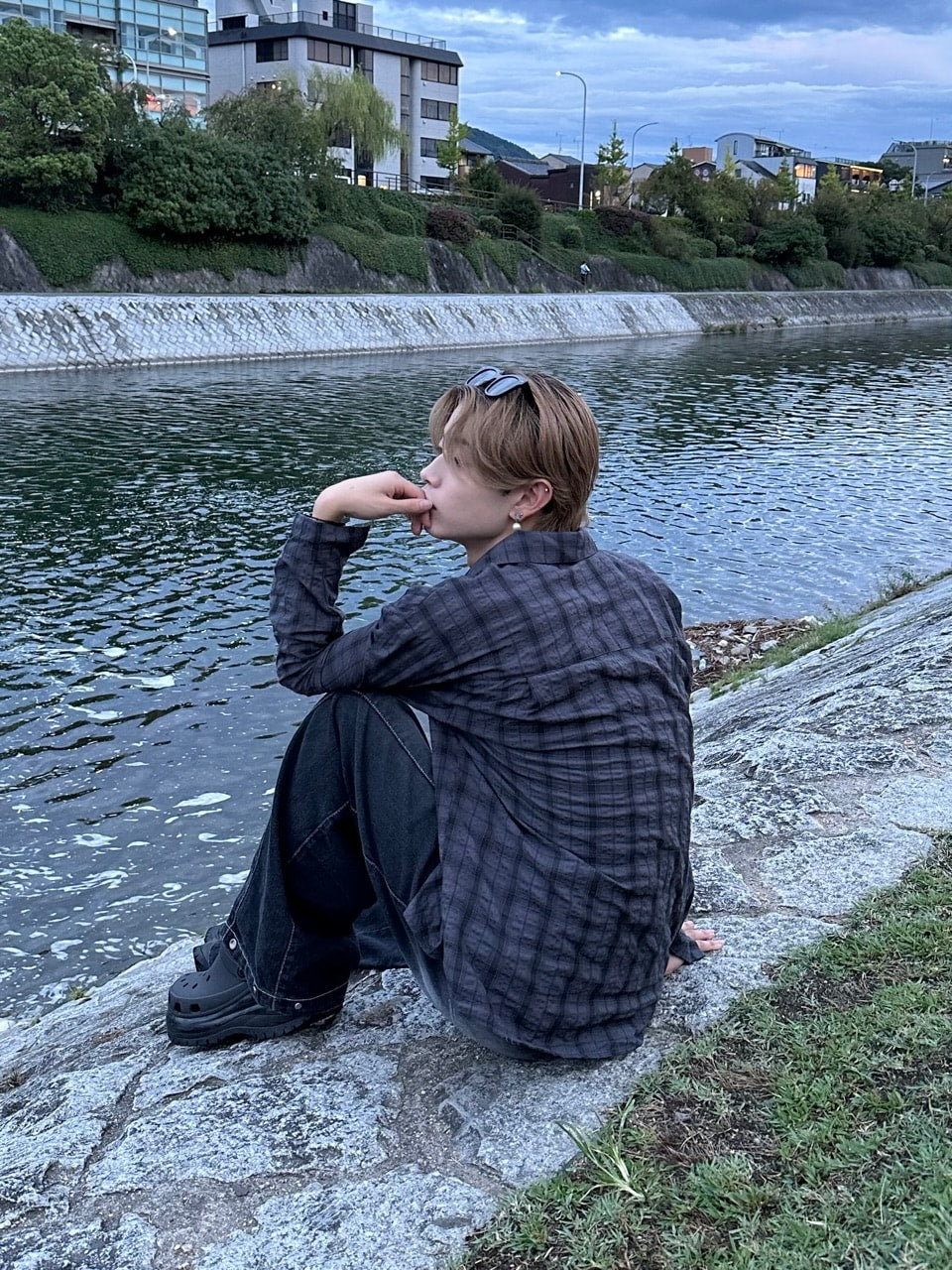 大阪店WEB限定受注制【Chikashitsu +】linen check shirt (3color)