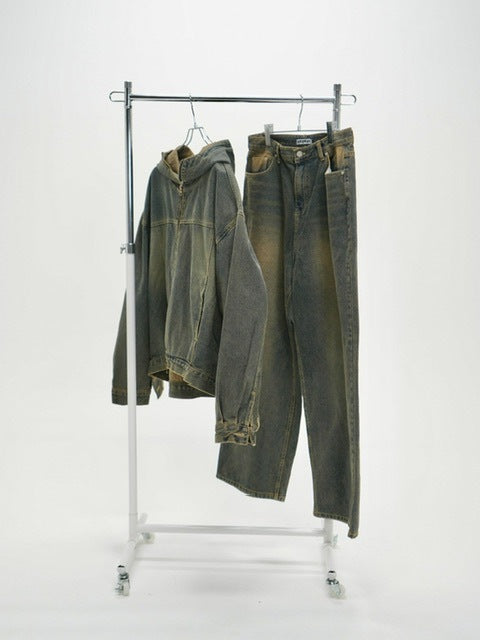 受注制【Never mind the XU】setup denim jacket (2color) / 【ネバーマインドザエックスユー】セットアップフードジップアップパーカーデニム長袖ジャケット