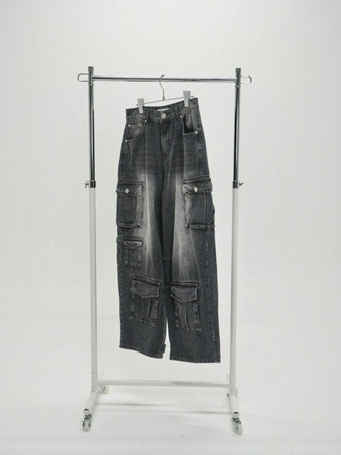受注制【Never mind the XU】pocket cargo denim pants (2color) / 【ネバーマインドザエックスユー】ポケットカーゴワイドデニムパンツ