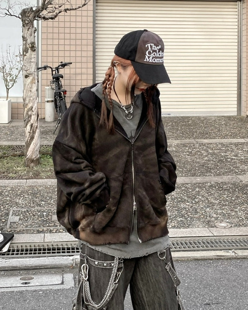 【Never mind the XU】dirty washing zip up hoodie (2color) / 【ネバーマインドザエックスユー】ダーティーウォッシング長袖ジップアップパーカー