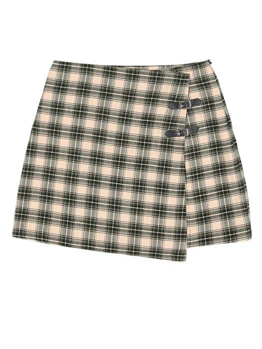 【FANCY CLUB】CHECK BUCKLE WRAP SKIRT / 【ファンシークラブ】チェックバックルラップミニスカート