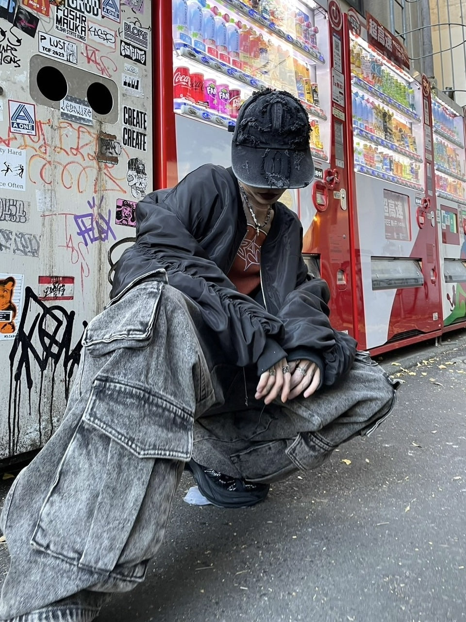 【Never mind the XU】pocket cargo denim pants 2 (2color) / 【ネバーマインドザエックスユー】ポケットカーゴワイドデニムパンツ