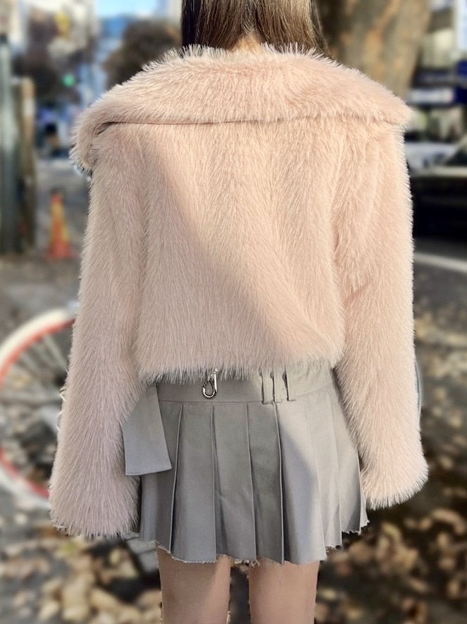 【Never mind the XU】cropped fur jacket (4color) / 【ネバーマインドザエックスユー】クロップドファー長袖ジャケット