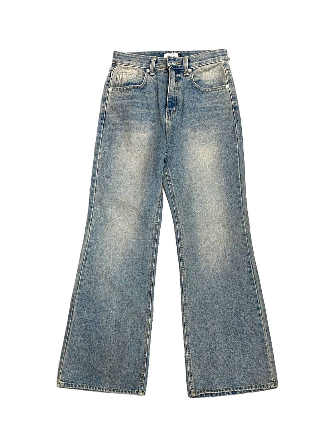 【Chikashitsu +】vintage wash bootscut denim pants (2color)