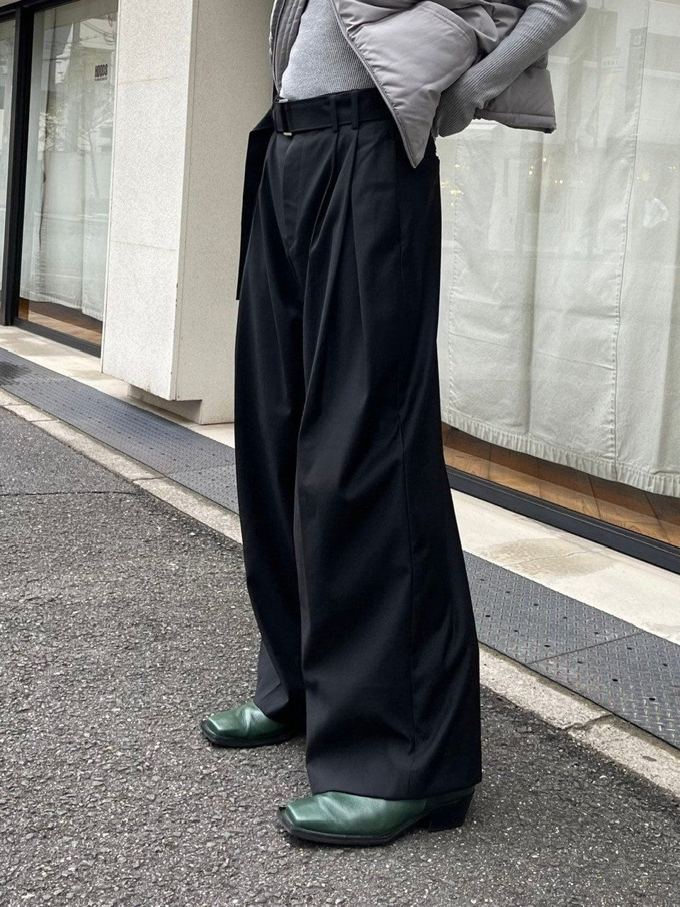 受注制【Chikashitsu +】belt wide slacks (3color)