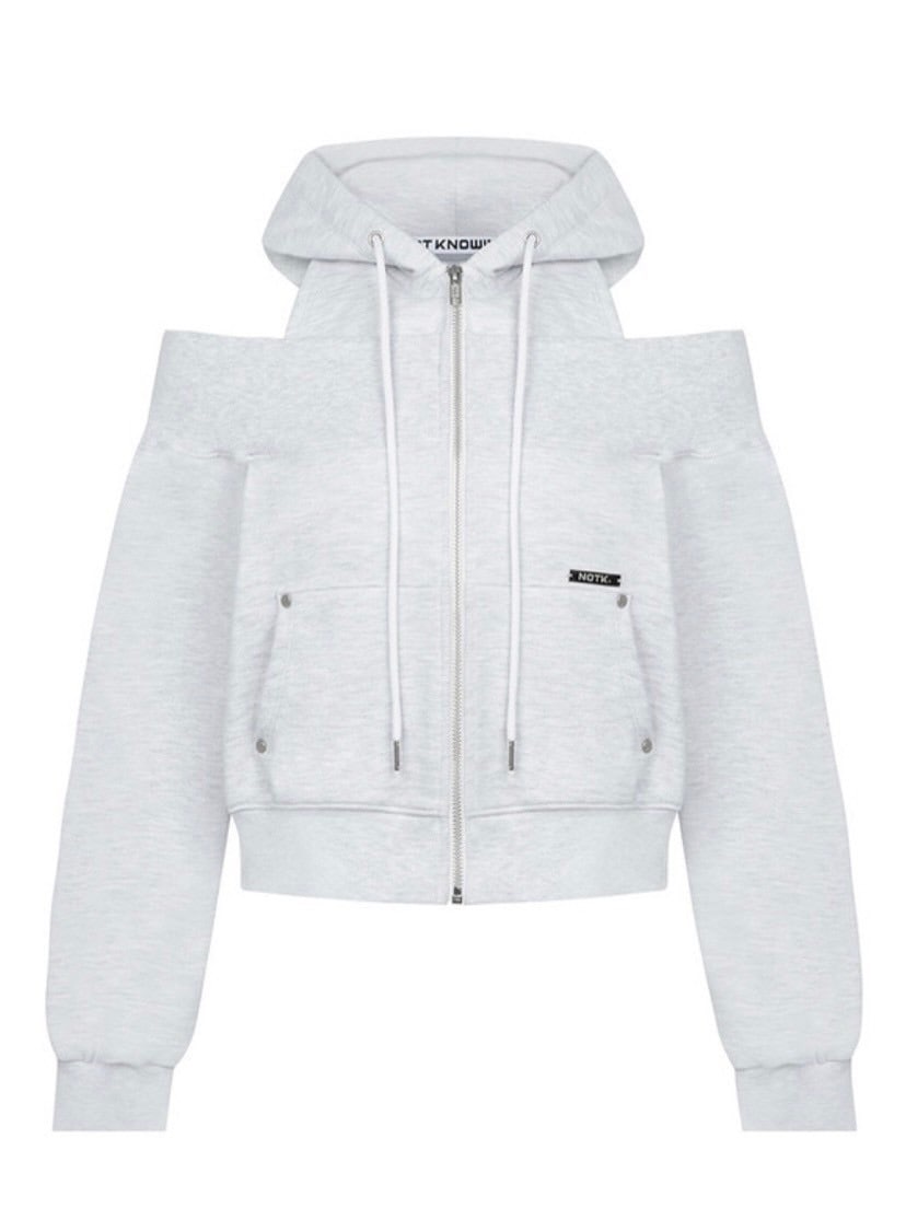 【NOT KNOWING】Open Shoulder Zip Up Hoodie / 【ノットノーイング】オープンショルダージップアップパーカー
