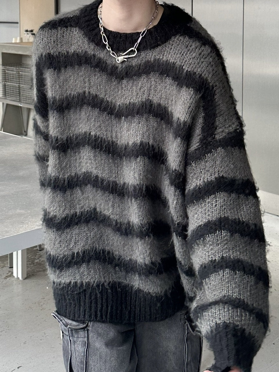 大阪店WEB限定受注制【Chikashitsu +】oversized wave border knit