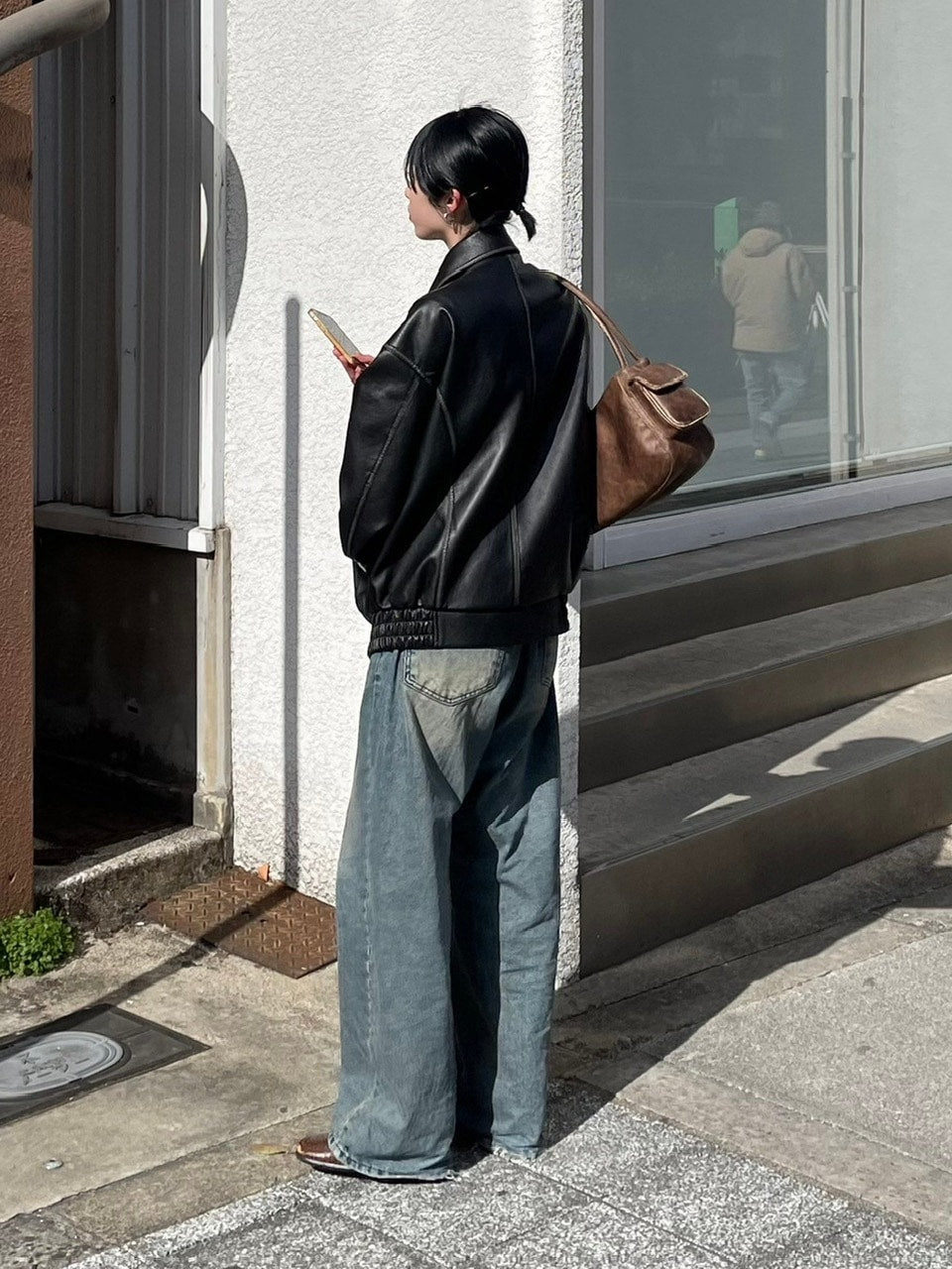 【Chikashitsu +】vintage leather hand bag (2color)