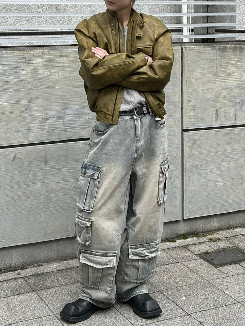 受注制【Chikashitsu +】vintage wash cargo denim pants (2color)