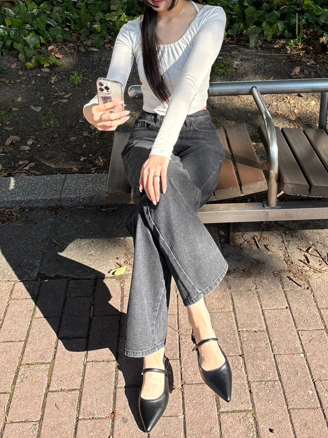 受注制【Chikashitsu + LADIES】wide fit black denim pants