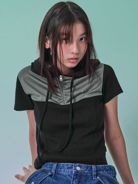 【FANCY CLUB】SOFT BASIC HALF ZIP-UP HOODIE