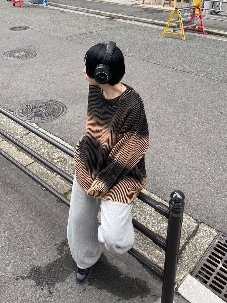 受注制【Chikashitsu +】bleach washing knit (3color) / 【チカシツプラス】ブリーチウォッシング長袖ニット