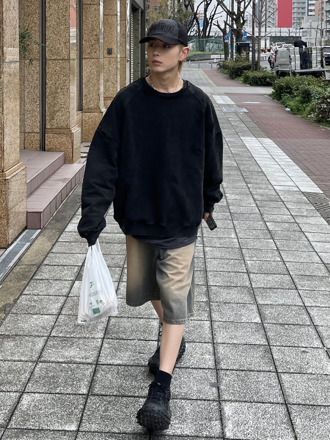 受注制【Chikashitsu +】vintage wash denim half pants