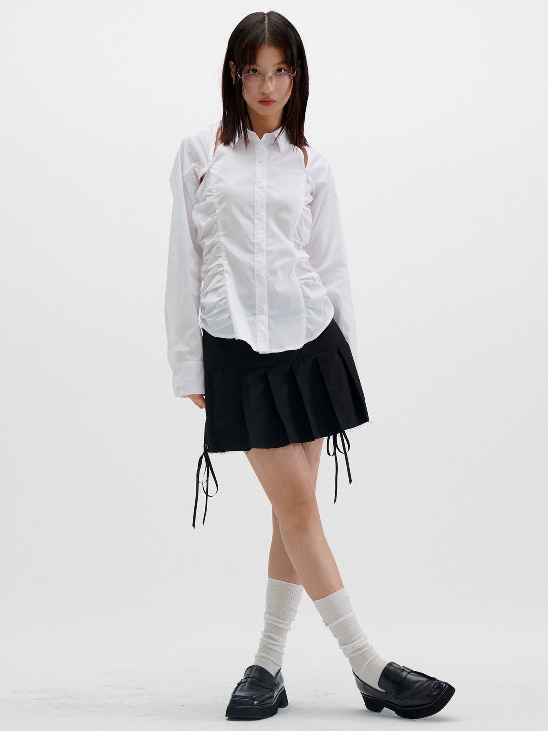 【runningHIGH】CUT OFF PLEATED MINI SKIRT