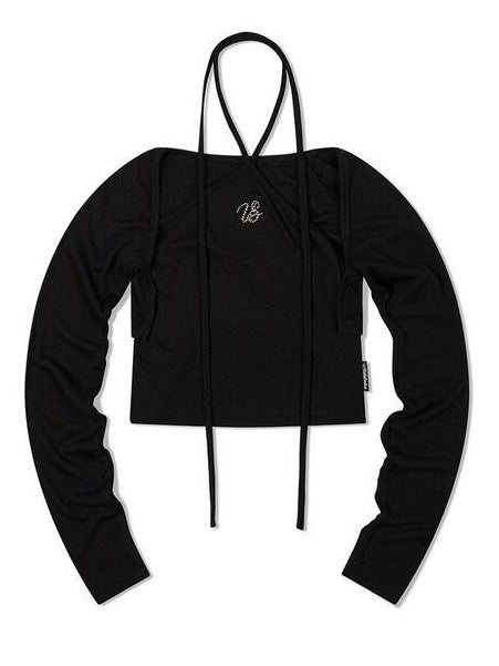 【Uglyshadow】BEADS TIE CARDIGAN SET / 【アグリーシャドウ】ビーズネクタイセット長袖カーディガン