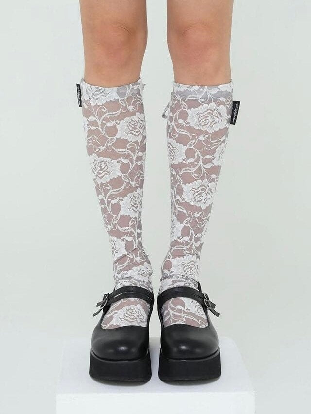 【Uglyshadow】ROSE LACE LONG SOCKS / 【アグリーシャドウ】ローズレースロングソックス