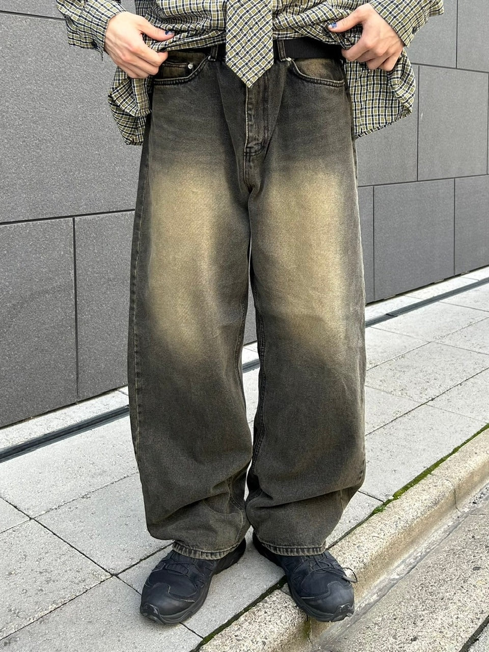 Chikashitsu +】vintage wash semi wide denim pants 2