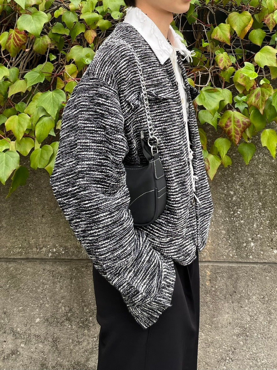 受注制【Chikashitsu +】no collar light tweed shirt (2color)