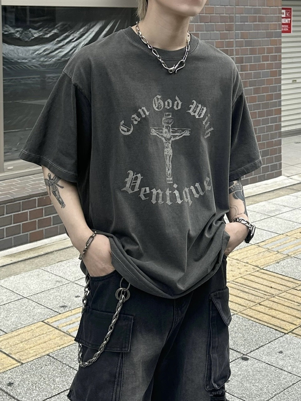 大阪店WEB限定【Chikashitsu +】box fit jesus t-shirt (2color)