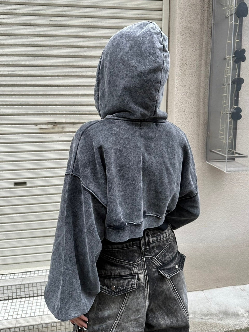 【Never mind the XU】washed crop zipup hoodie