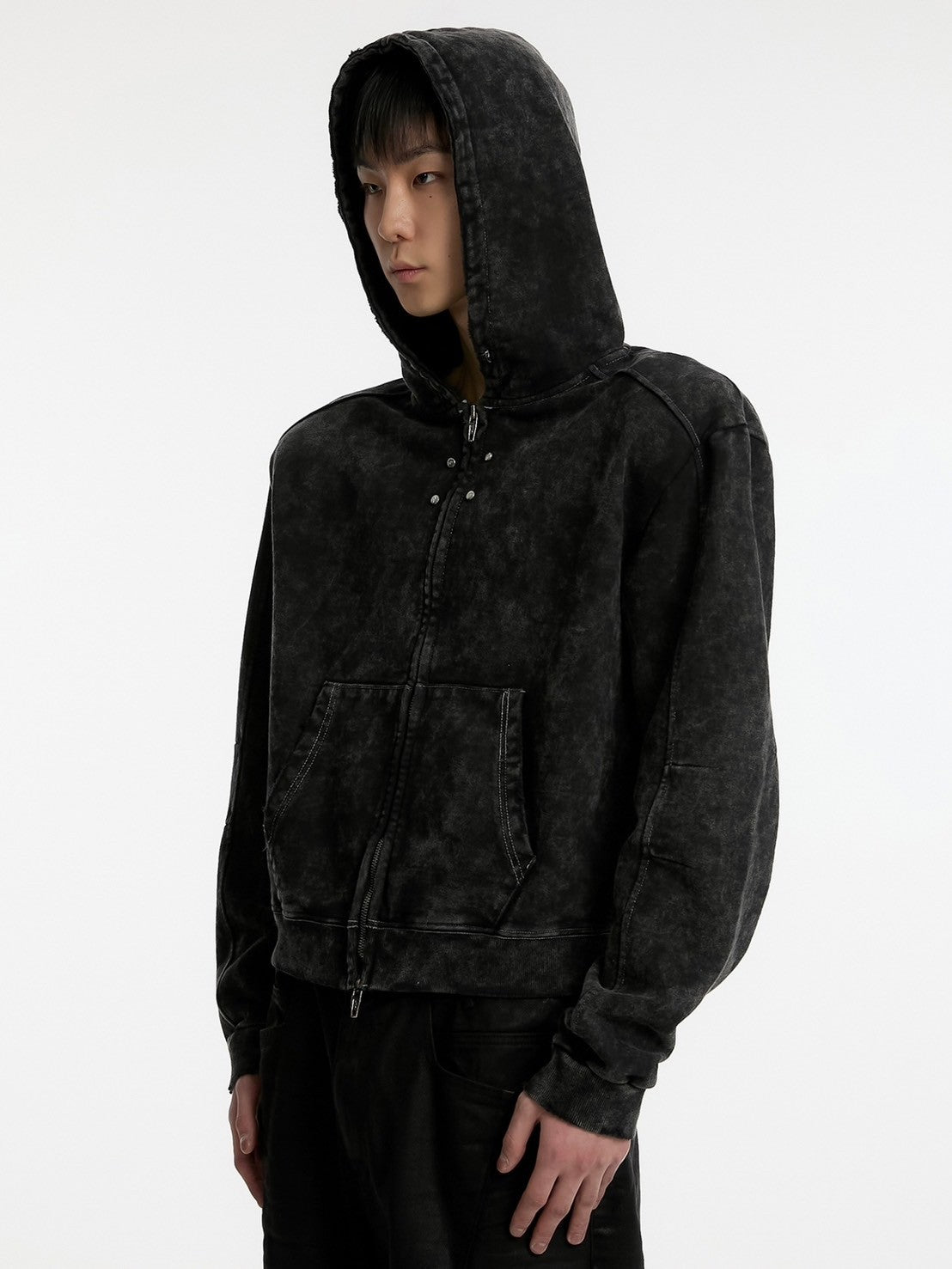【ANOTHERYOUTH】overdyed crop zip-up hoodie