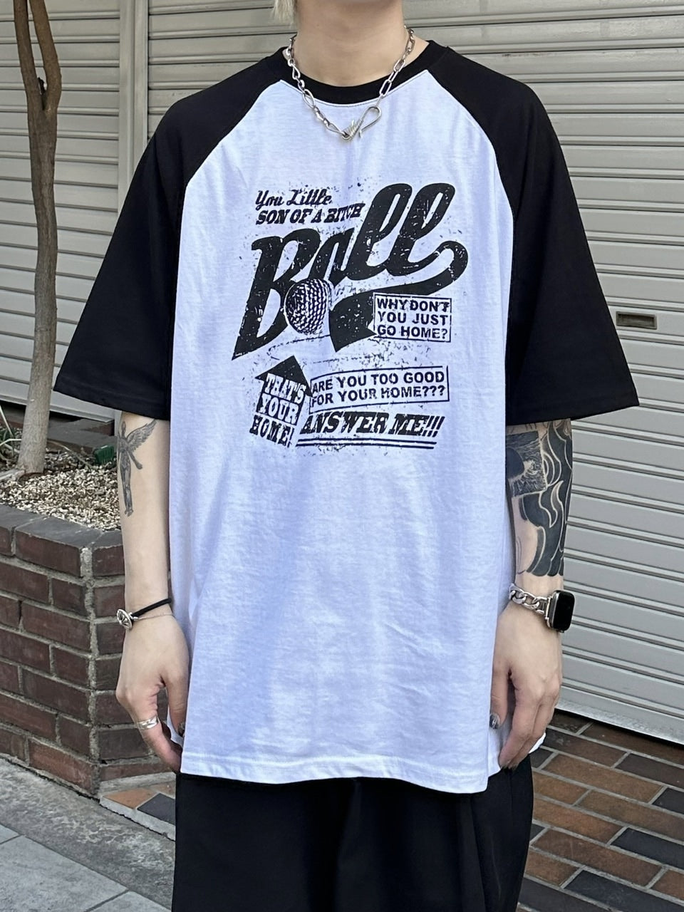 大阪店WEB限定受注制【Chikashitsu +】oversized lettering raglan t-shirt