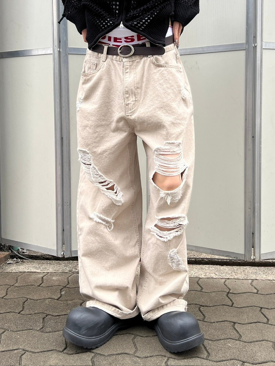 受注制【Chikashitsu +】damage cotton volume pants