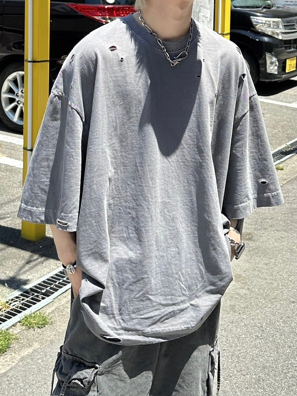 【Chikashitsu +】pigment damage overfit t-shirt (2color)