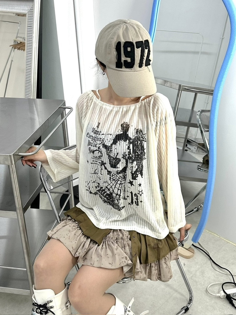 受注制【Never mind the XU】off shoulder mesh tops (2color)