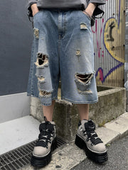 受注制【Never mind the XU】damage denim shorts 2 (2color)