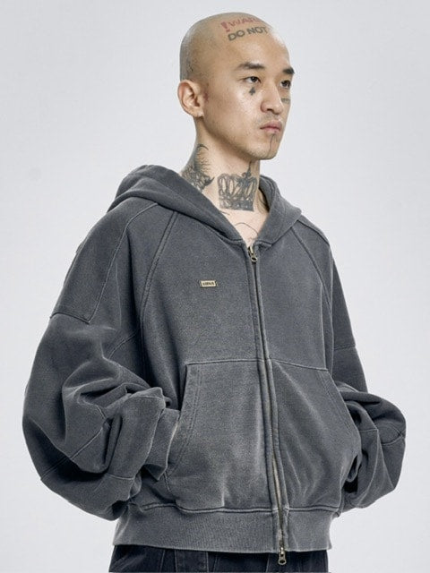 【AJOBYAJO】Vintage Pigment Zip-Up Hoodie