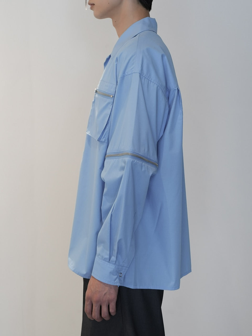 【CS】2way zip square cut shirt (blue) / 【シーエス】2ウェイジップスクエアカット長袖シャツ