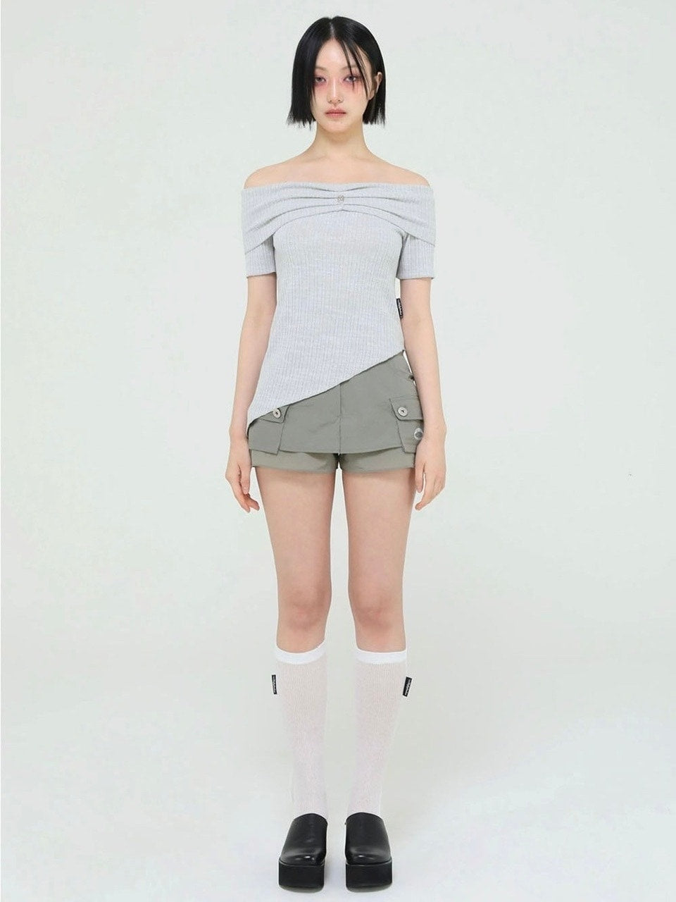 【Uglyshadow】UNBALANCED KNIT OFF SHOULDER