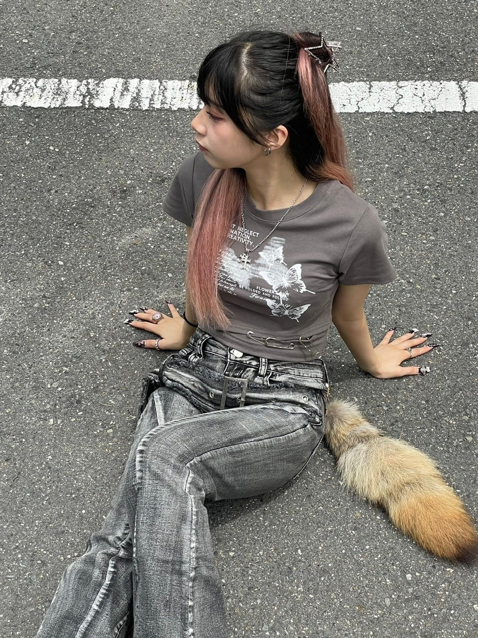 国際配送【Never mind the XU】belt flare denim pants 2 (2color)