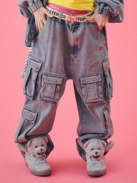 【GALFY】ダーティーデニムワイドカーゴ