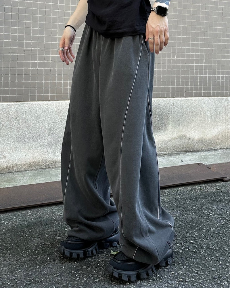 大阪店WEB限定受注制【Chikashitsu +】pigment piping wide sweat pants (2color)