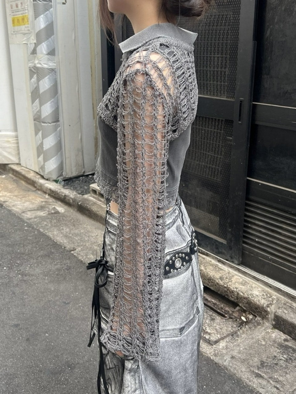 受注制【Never mind the XU】cropped summer knit (3color)