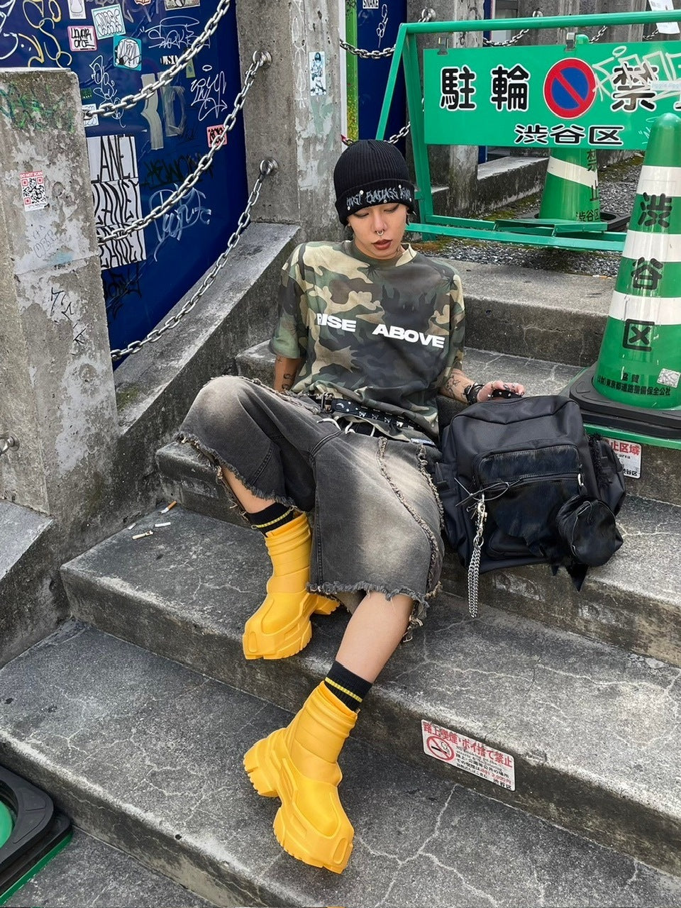 受注制【Never mind the XU】line denim half pants (2color)