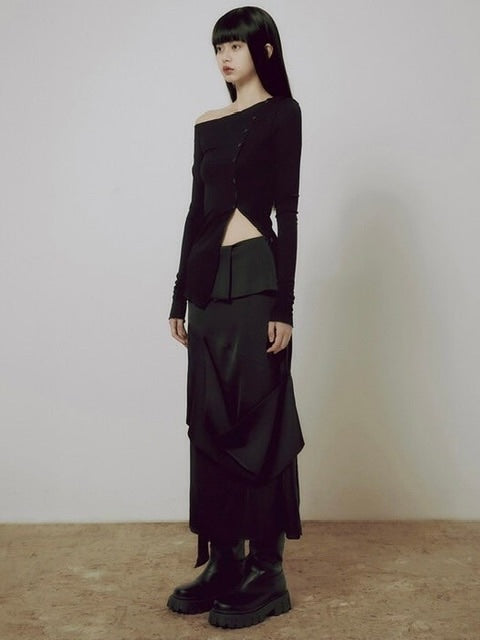 【FLAREUP】One-Shoulder Lettuce Stitch Cardigan