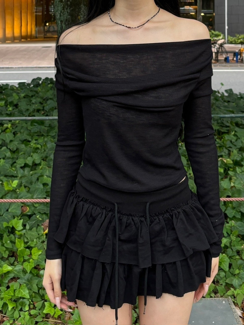 受注制【oaks】see-through back ribbon long sleeve (3color)