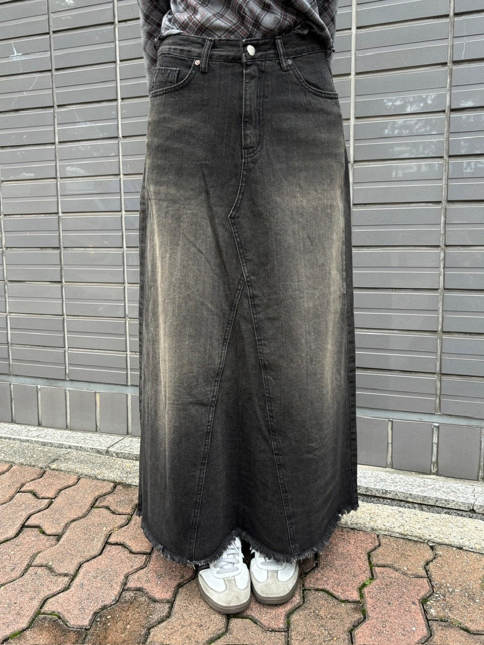 受注制【oaks】vintage wash denim maxi skirt (2color)