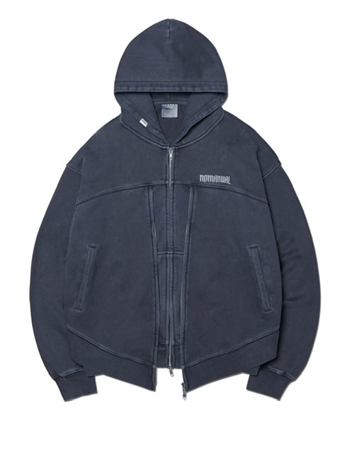 【NOMANUAL】OVERDYED LAYER HOODED ZIP-UP / 【ノーマニュアル】オーバーダイドレイヤージップアップ長袖パーカー