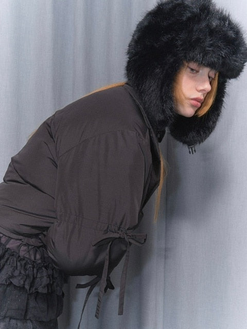 【FANCY CLUB】RIBBON COLLAR SHORT PUFFER