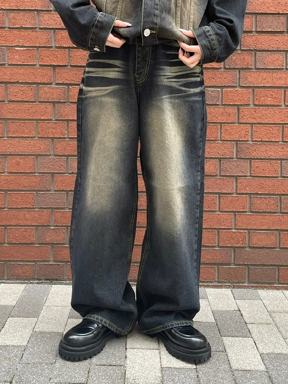 受注制【Chikashitsu +】vintage wash straight denim pants (2color) / 【チカシツプラス】ヴィンテージウォッシュストレートデニムパンツ